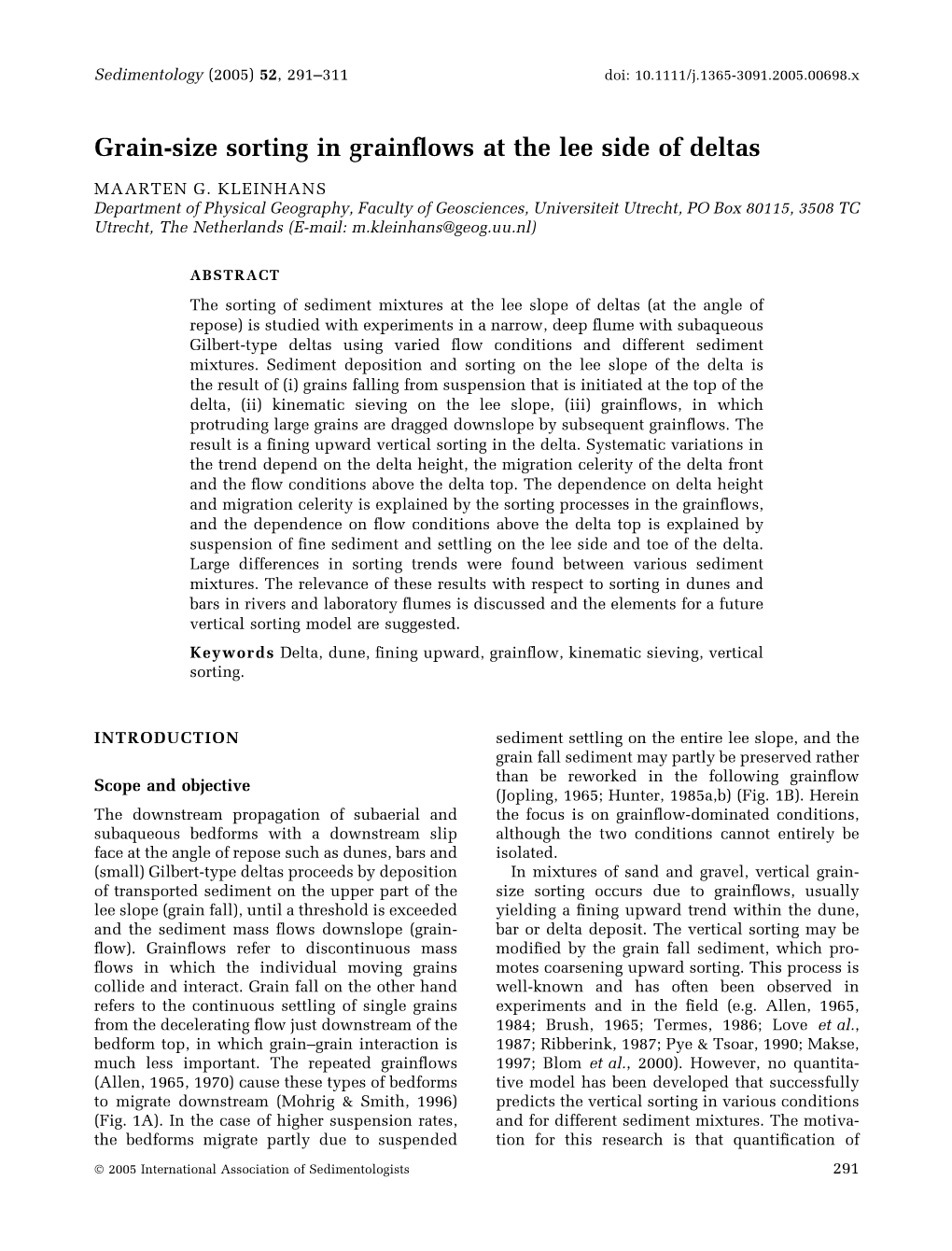 Grain-Size Sorting in Grainflows at the Lee Side of Deltas