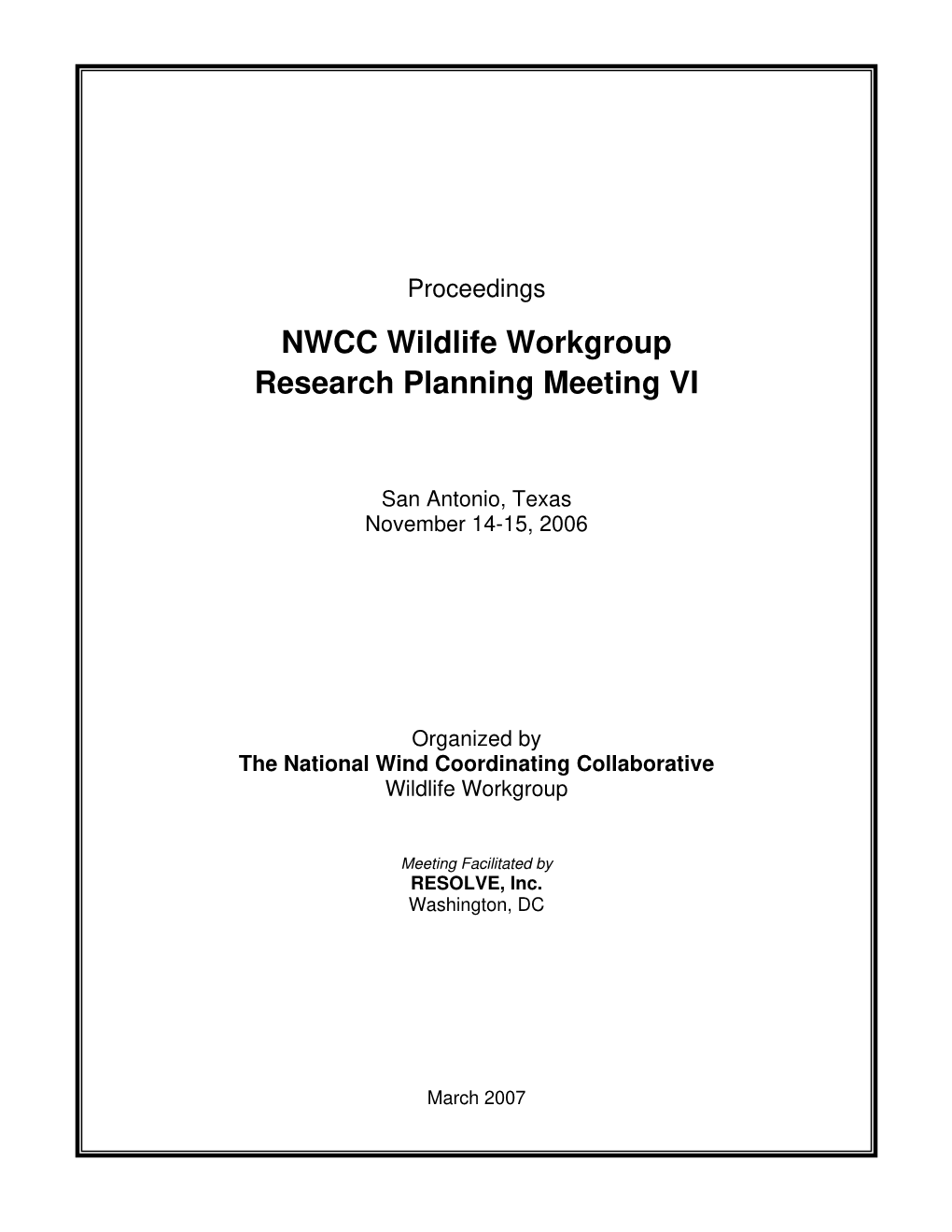 Proceedings of Wildlife Research Meeting VI
