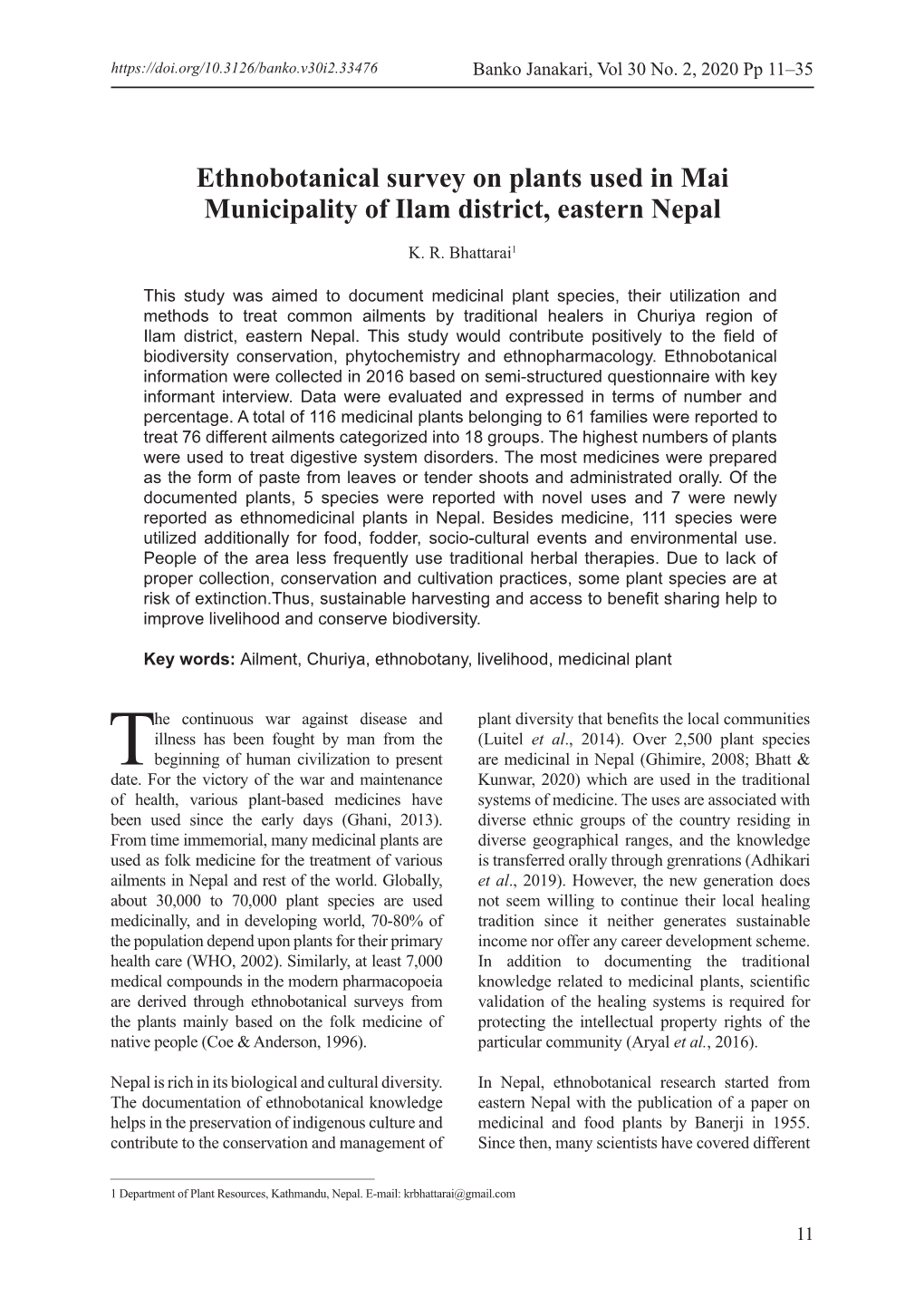 Ethnobotanical Survey on Plants Used in Mai Municipality of Ilam District, Eastern Nepal