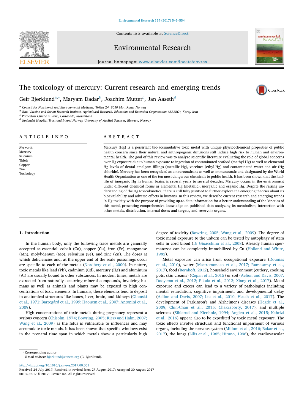 The Toxicology of Mercury Current Research and Emerging Trends