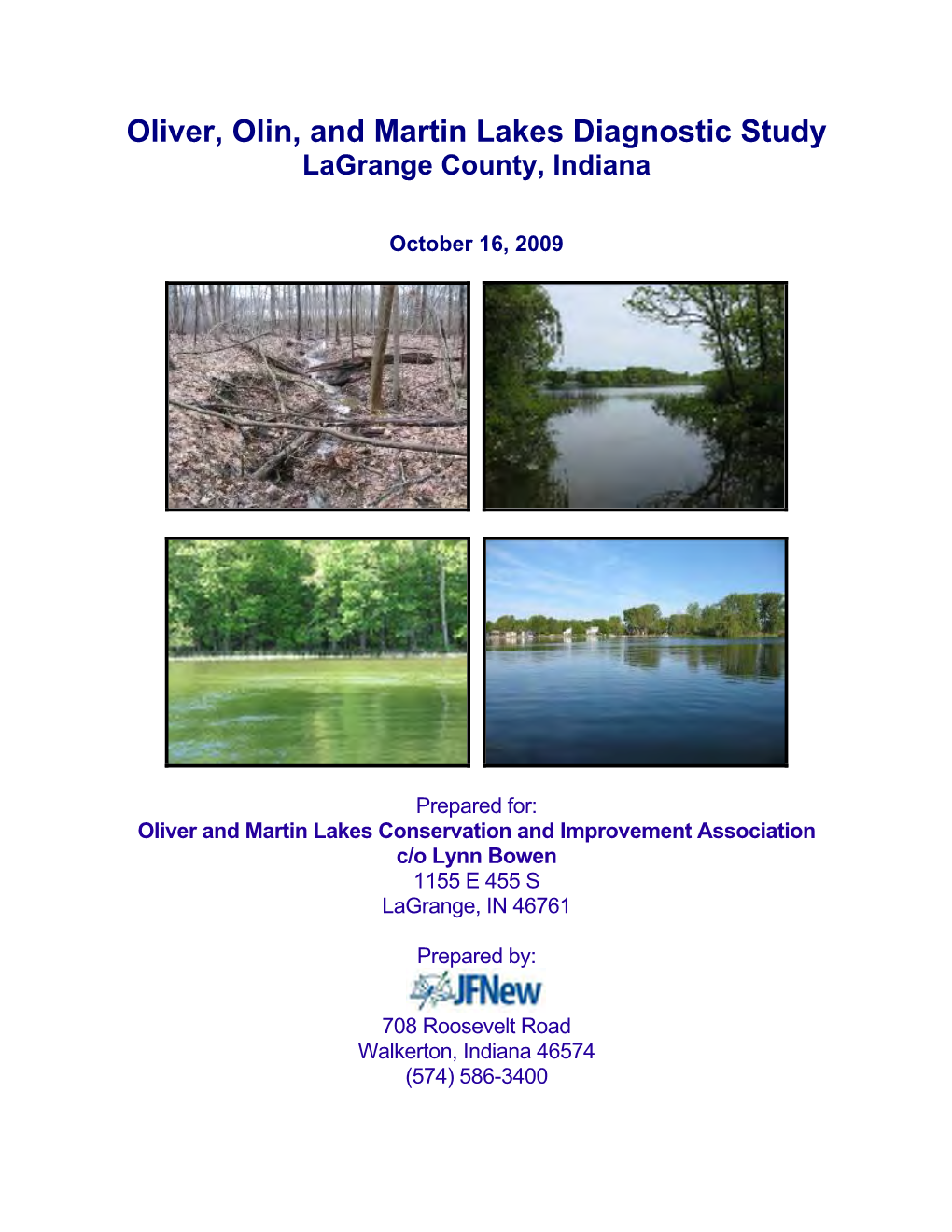 Oliver, Olin, and Martin Lakes Diagnostic Study Lagrange County, Indiana