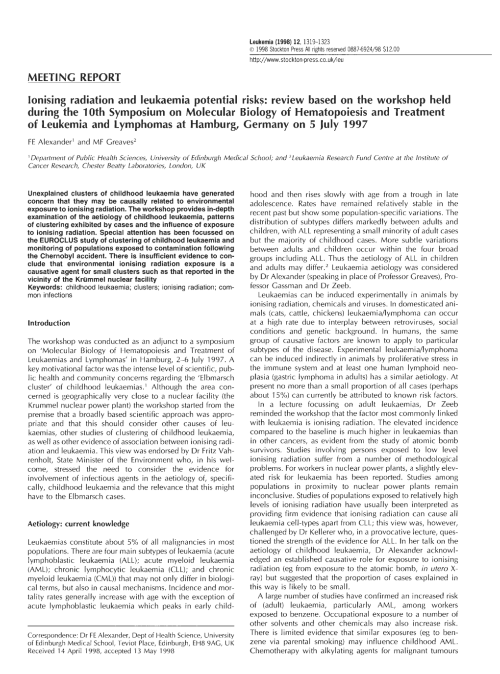 MEETING REPORT Ionising Radiation And