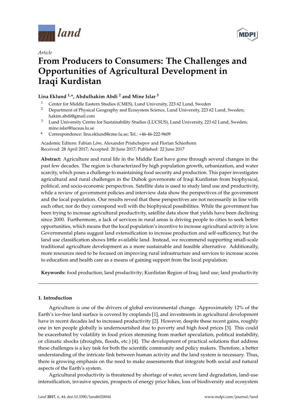 The Challenges and Opportunities of Agricultural Development in Iraqi Kurdistan