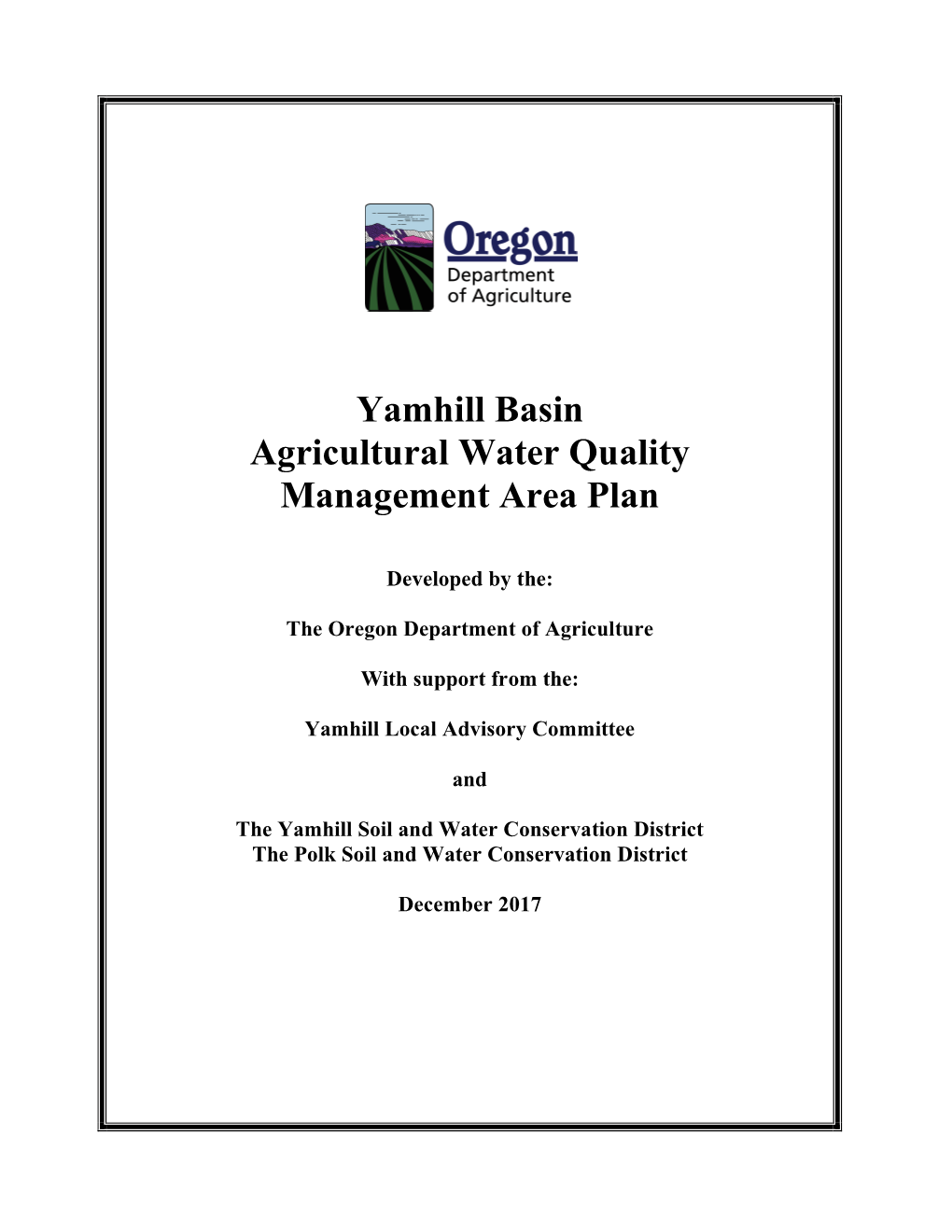 Yamhill Basin Agricultural Water Quality Management Area Plan