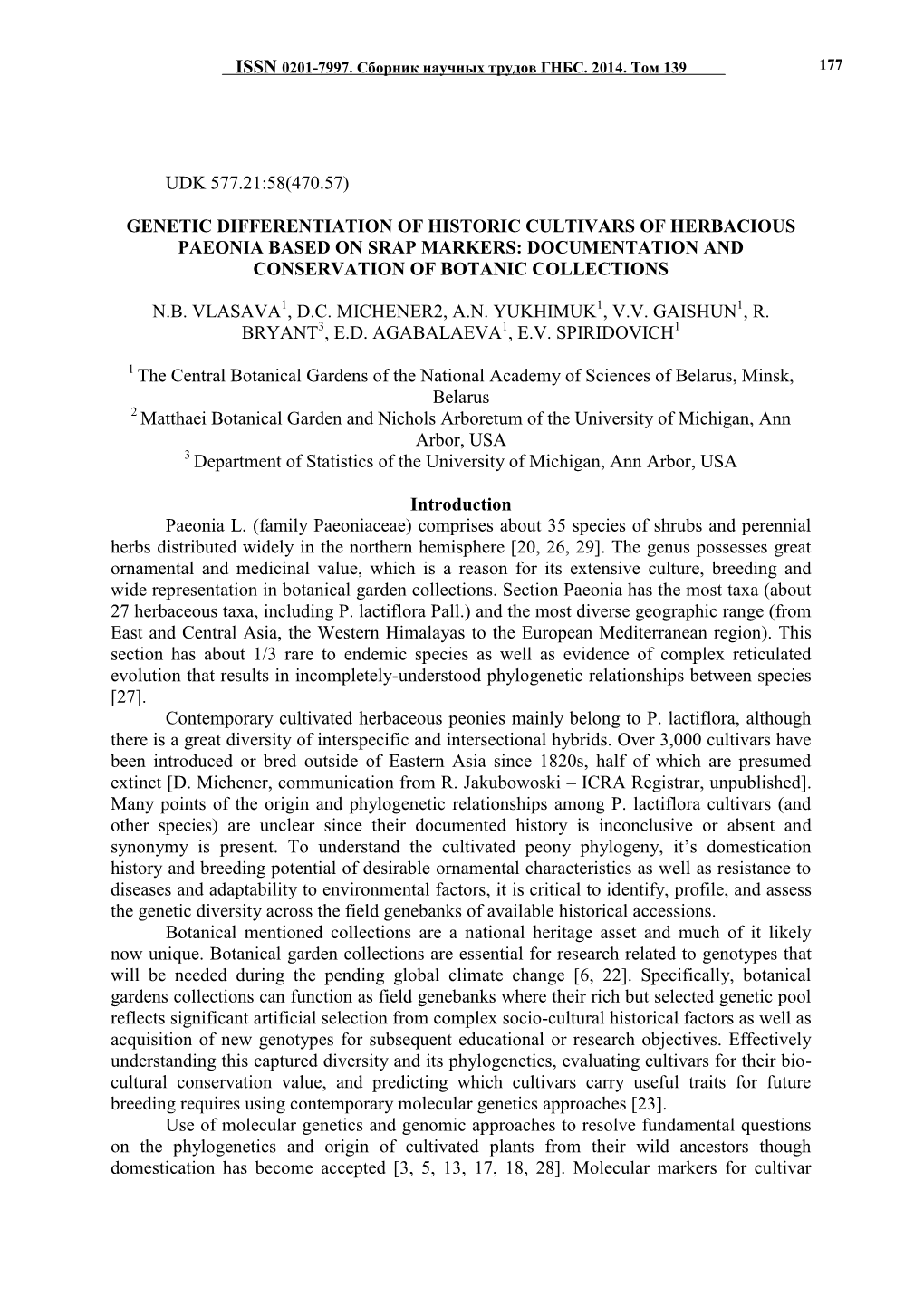 Genetic Differentiation of Historic Cultivars of Herbacious Paeonia Based on Srap Markers: Documentation and Conservation of Botanic Collections