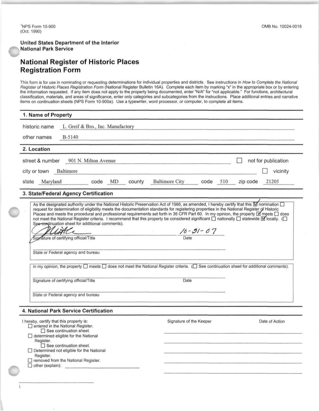 National Register of Historic Places Registration Form This Form Is for Use in Nominating Or Requesting Determinations for Individual Properties and Districts