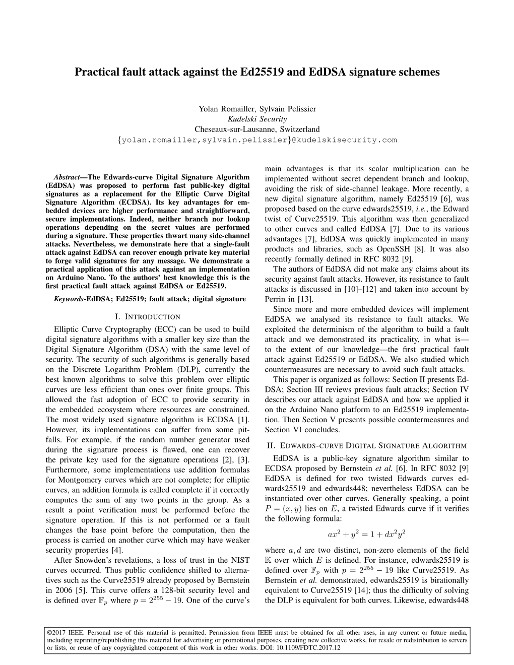 Practical Fault Attack Against the Ed25519 and Eddsa Signature Schemes