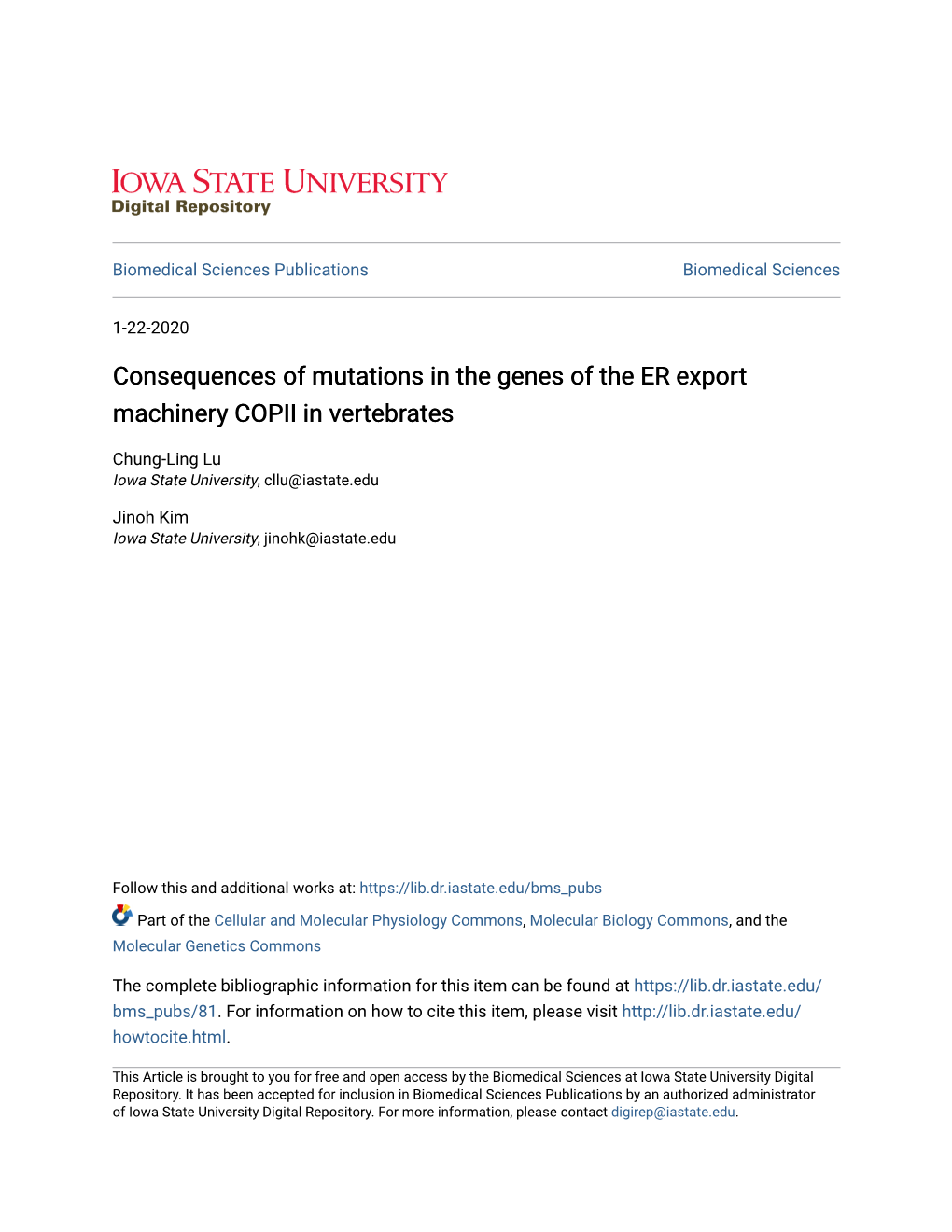 Consequences of Mutations in the Genes of the ER Export Machinery COPII in Vertebrates