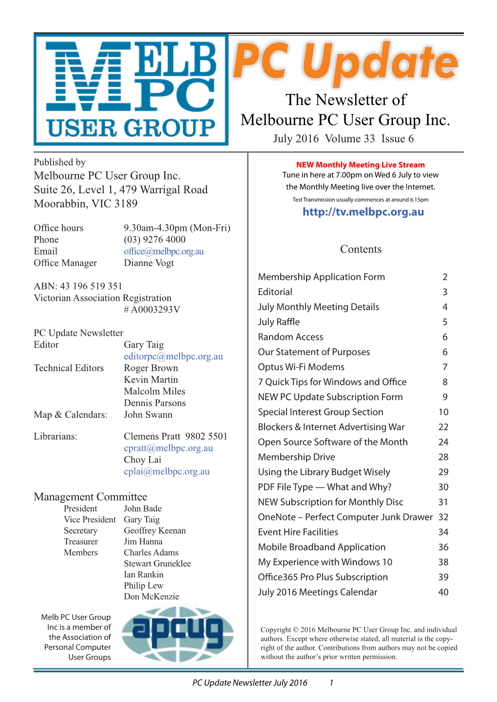 The Newsletter of Melbourne PC User Group Inc