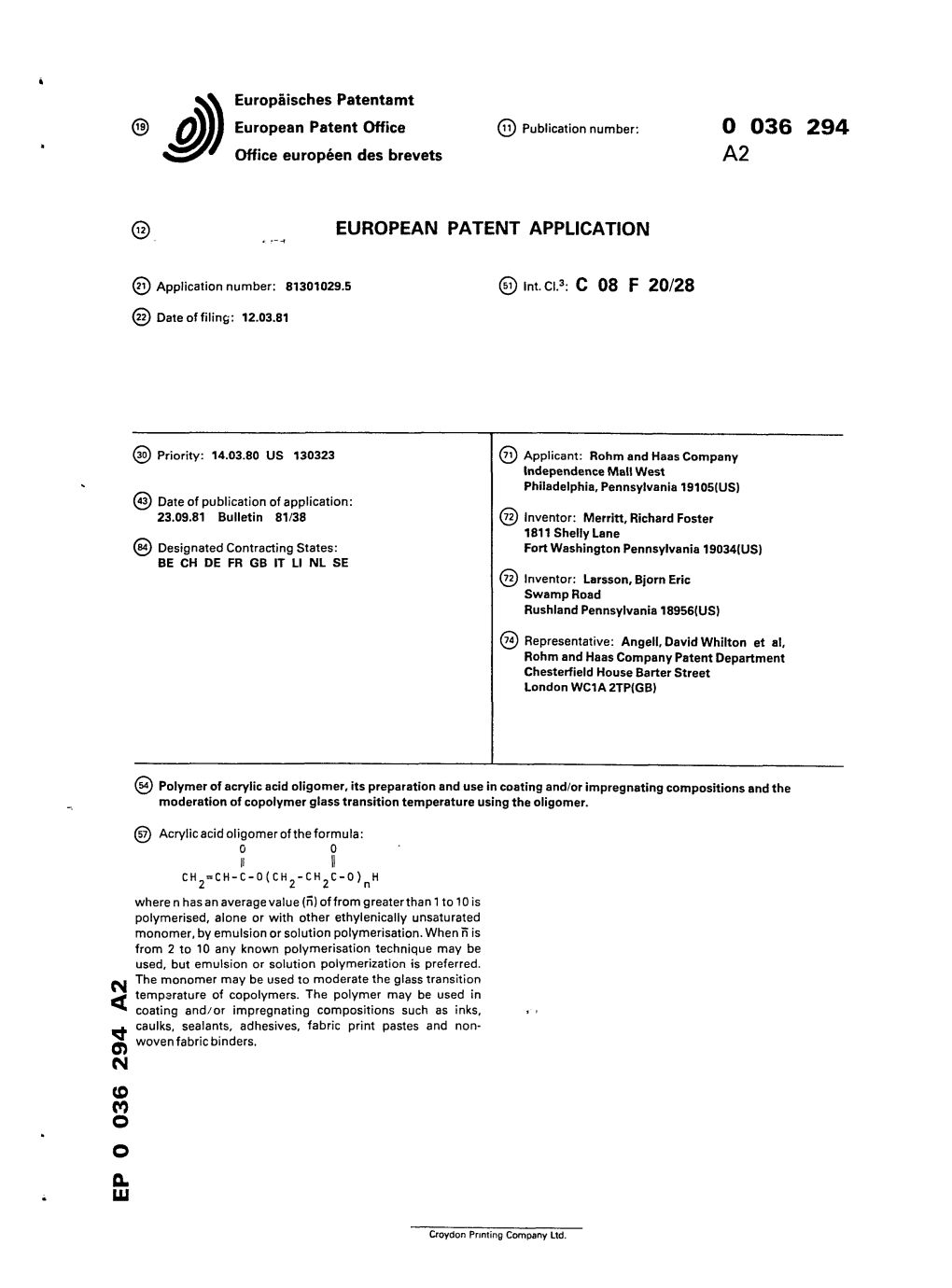 Polymer of Acrylic Acid Oligomer, Its Preparation and Use in Coating And