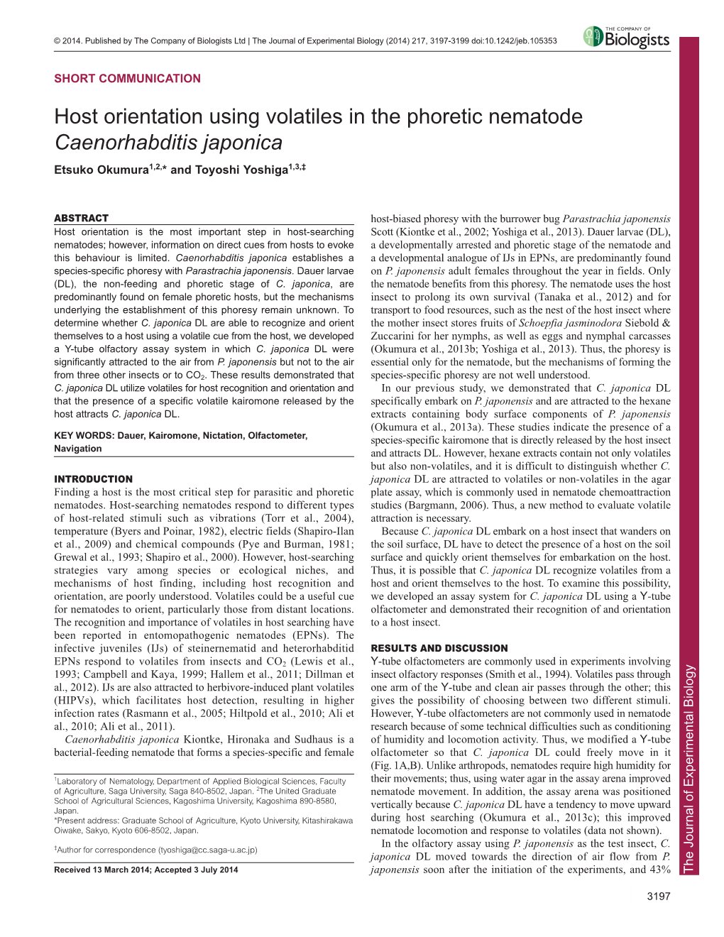 Host Orientation Using Volatiles in the Phoretic Nematode Caenorhabditis