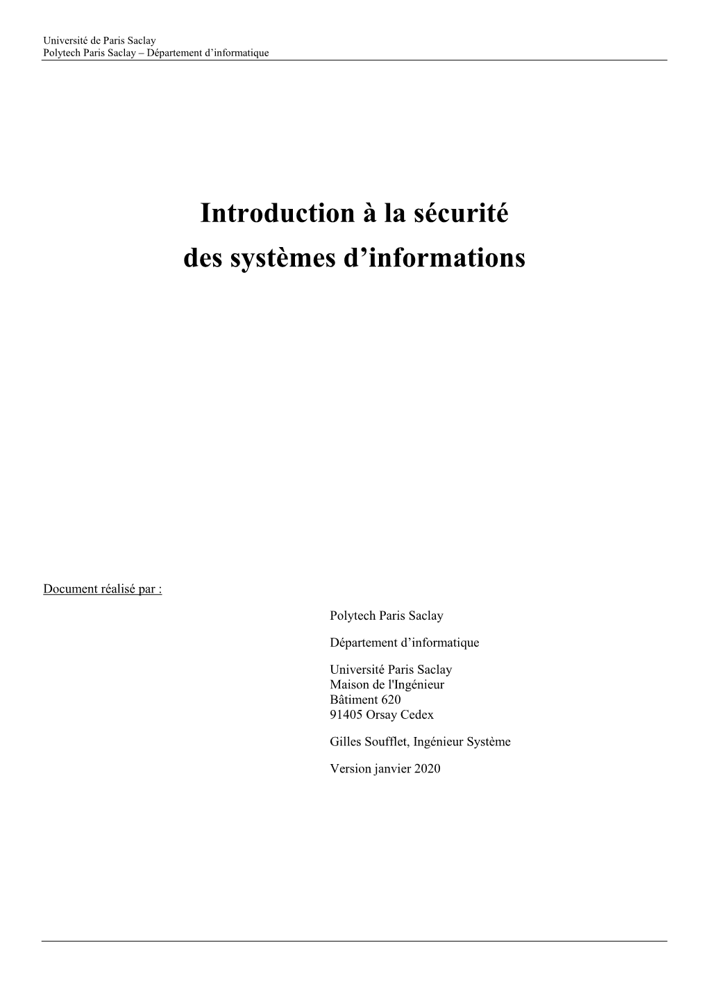 Introduction À La Sécurité Des Systèmes D'informations