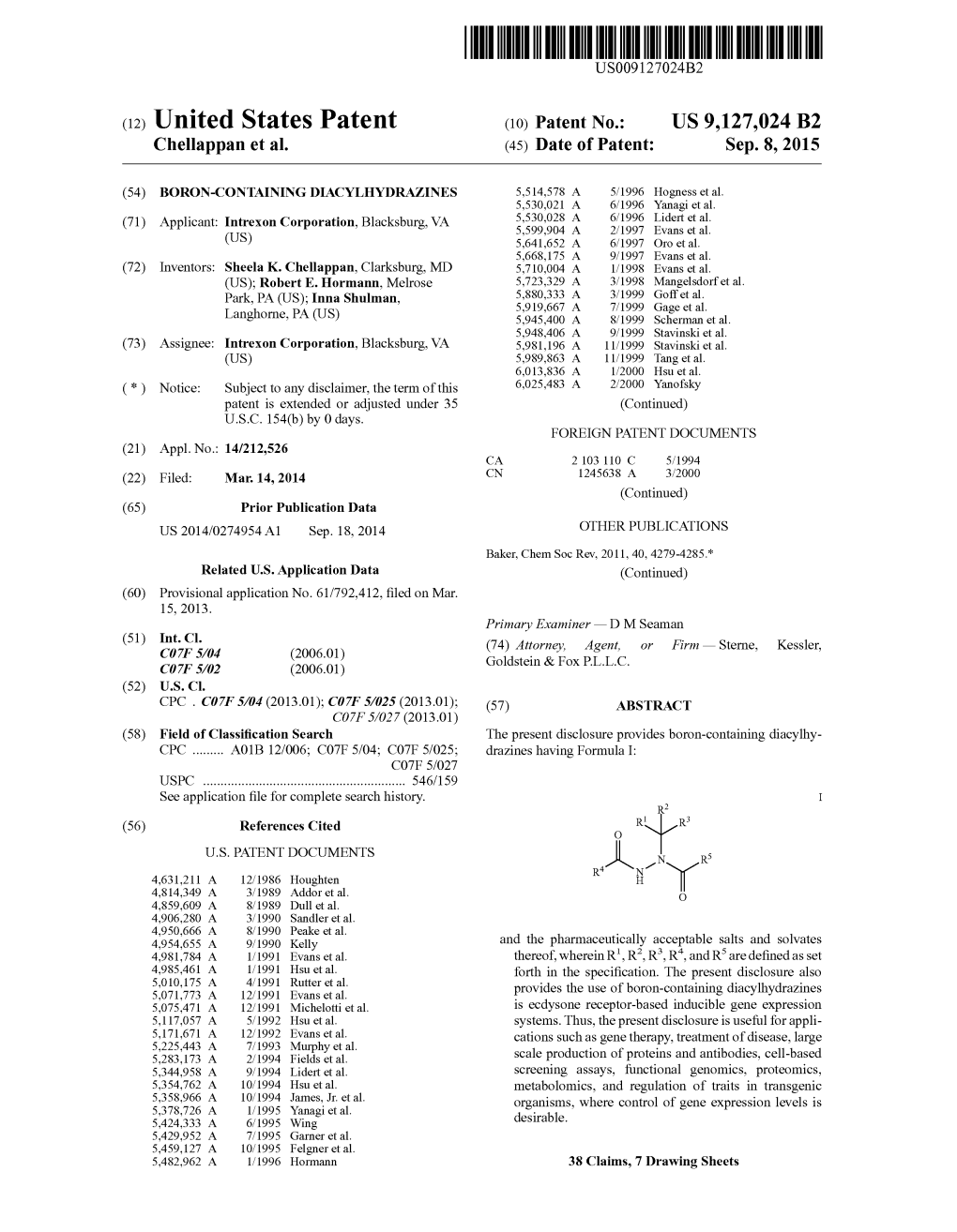 (12) United States Patent (10) Patent No.: US 9,127.024 B2 Chellappan Et Al