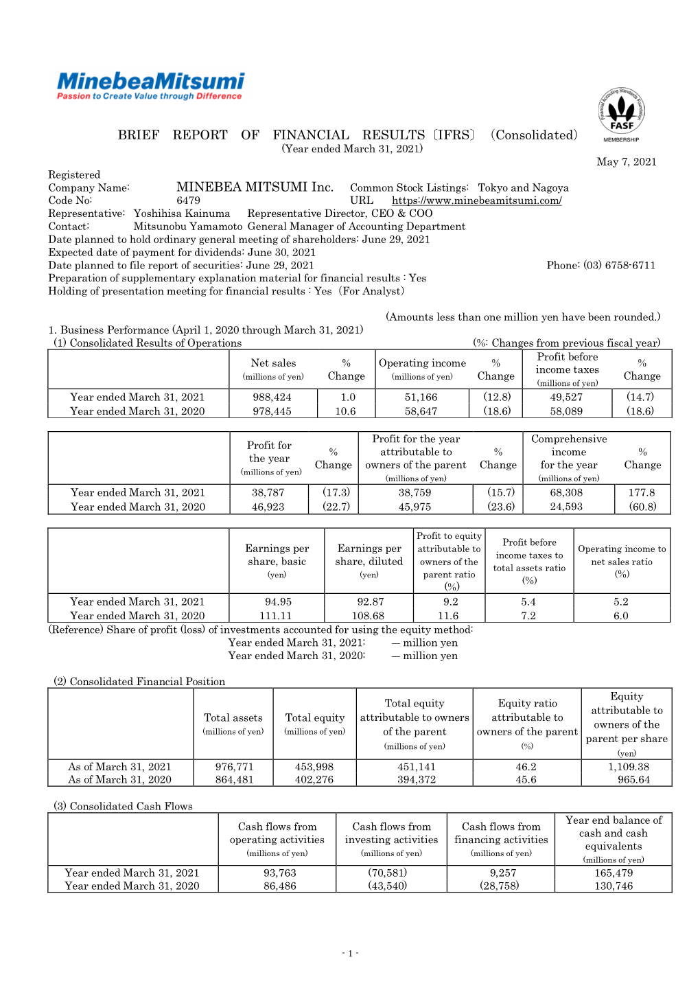 [IFRS] (Consolidated) (Year Ended March 31, 2021)