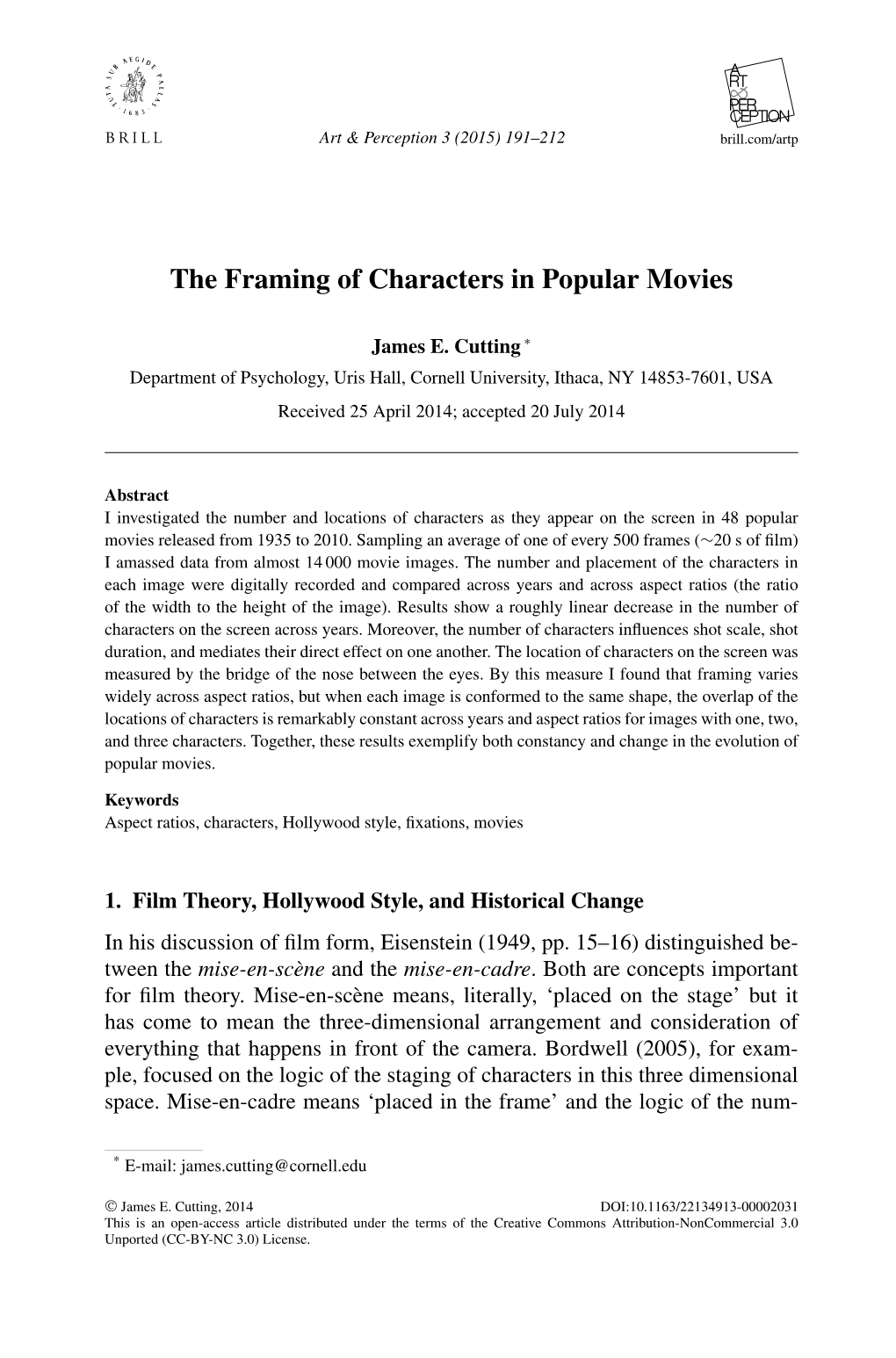 The Framing of Characters in Popular Movies