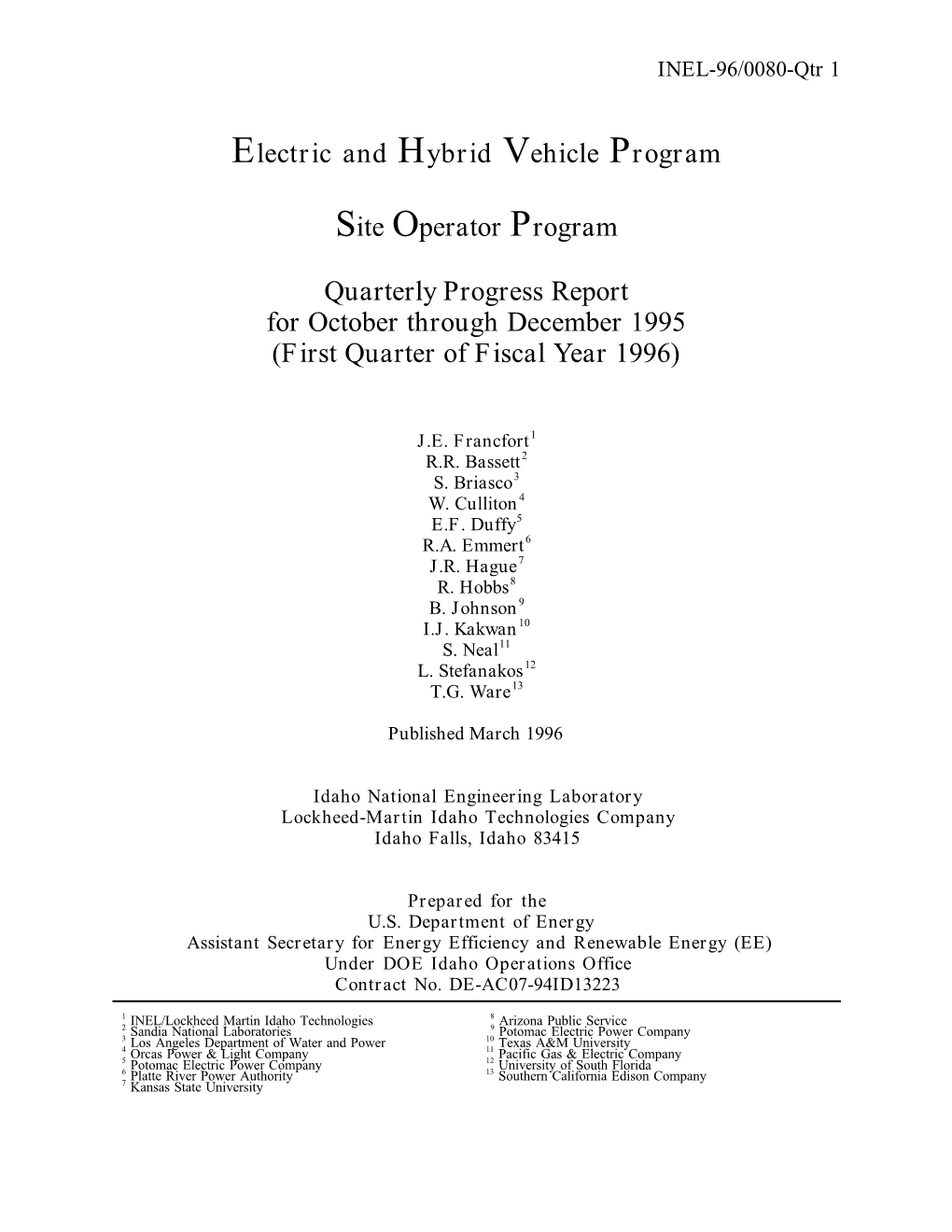 Electric and Hybrid Vehicle Program