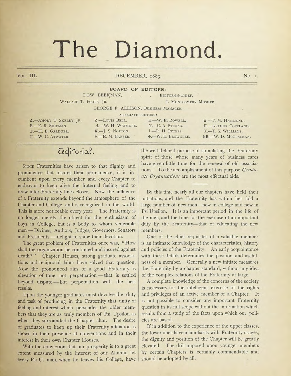 The Diamond of Psi Upsilon Dec 1883