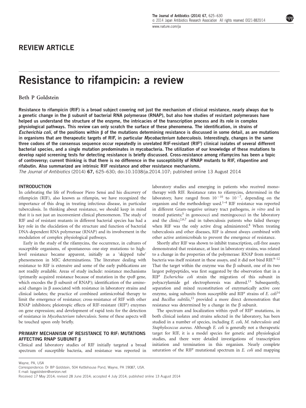 Resistance to Rifampicin: a Review