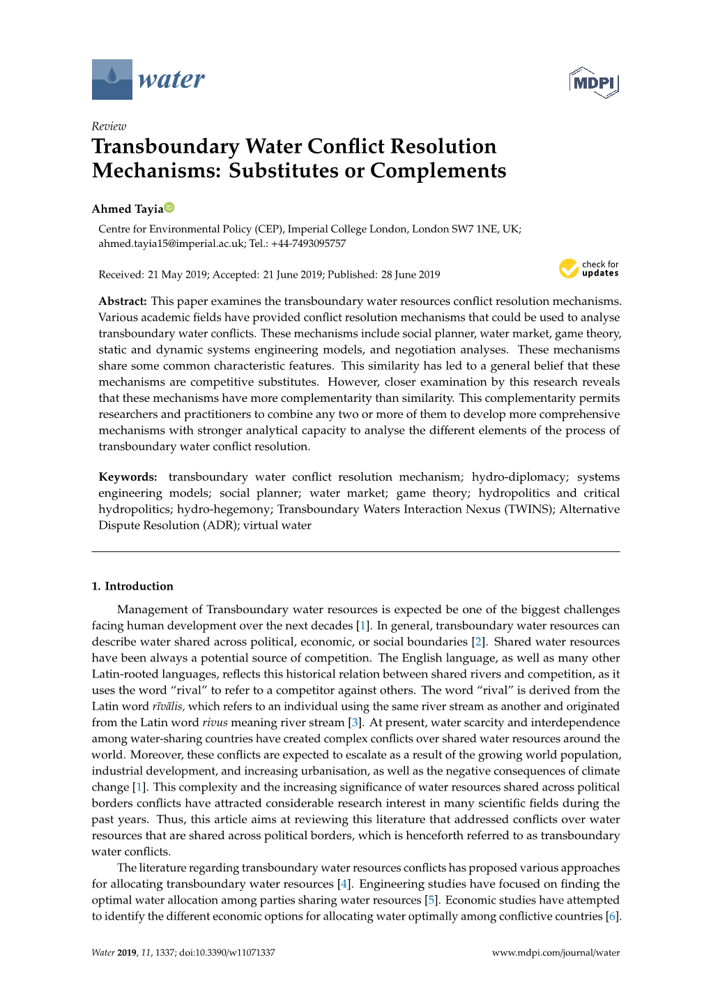 Transboundary Water Conflict Resolution Mechanisms