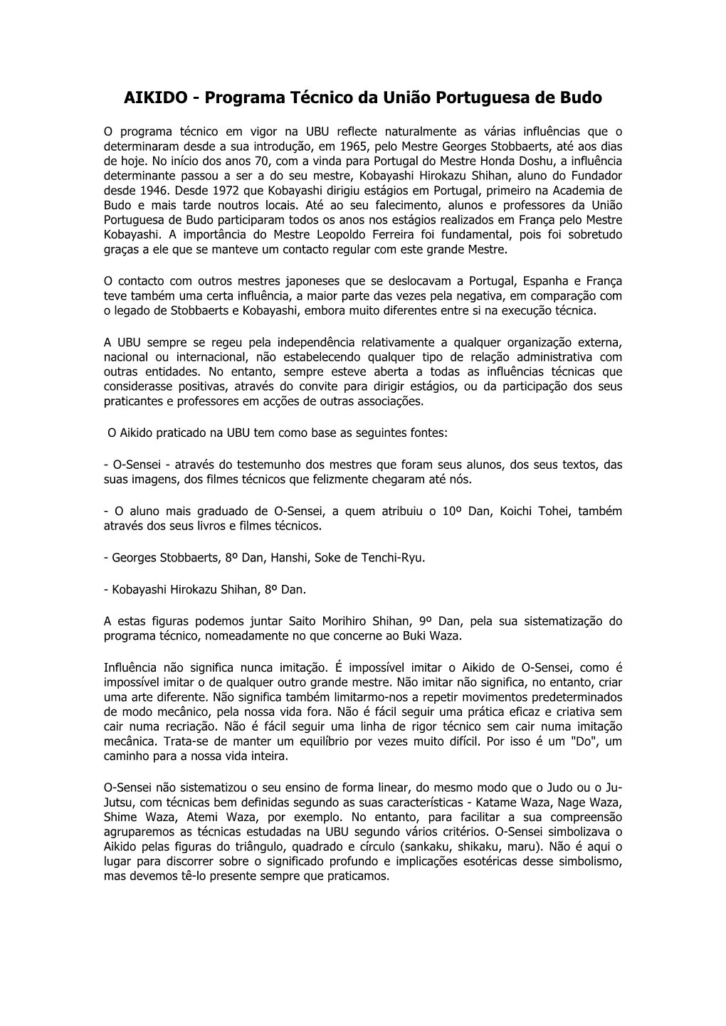 AIKIDO - Programa Técnico Da União Portuguesa De Budo