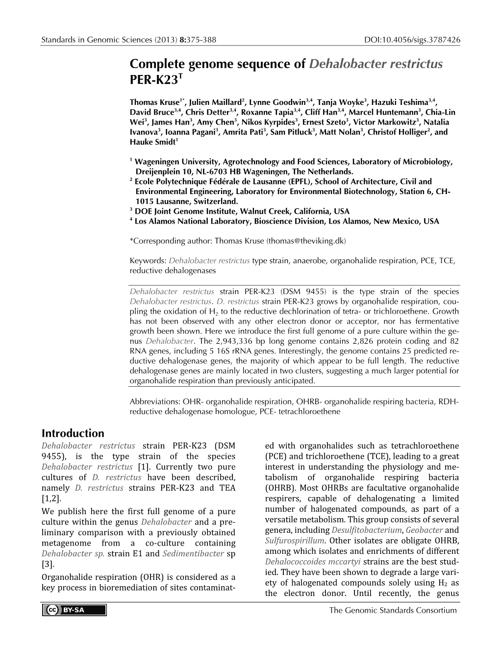 Dehalobacter Restrictus PER-K23T