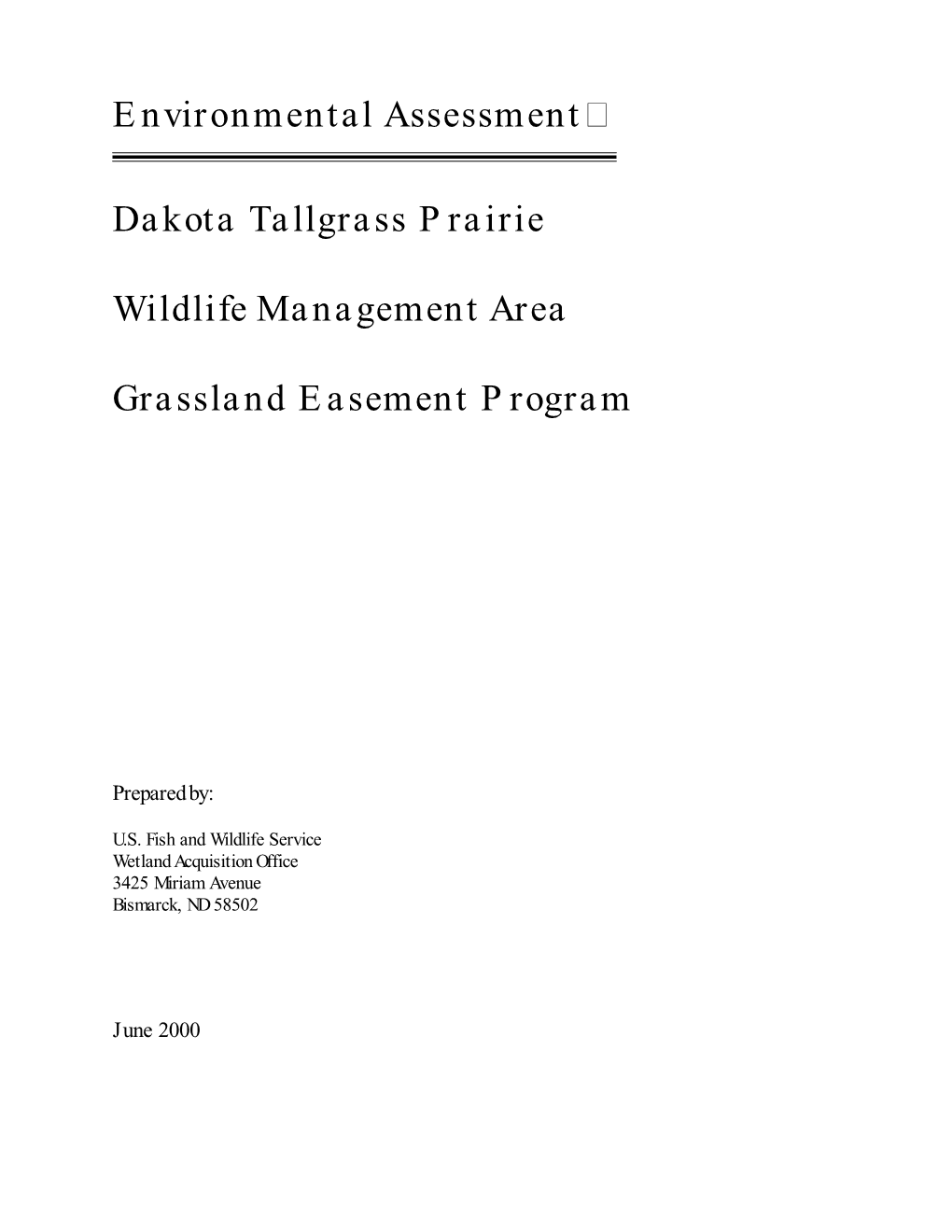 Land Protection Plan, Dakota Tallgrass Prairie Wildlife