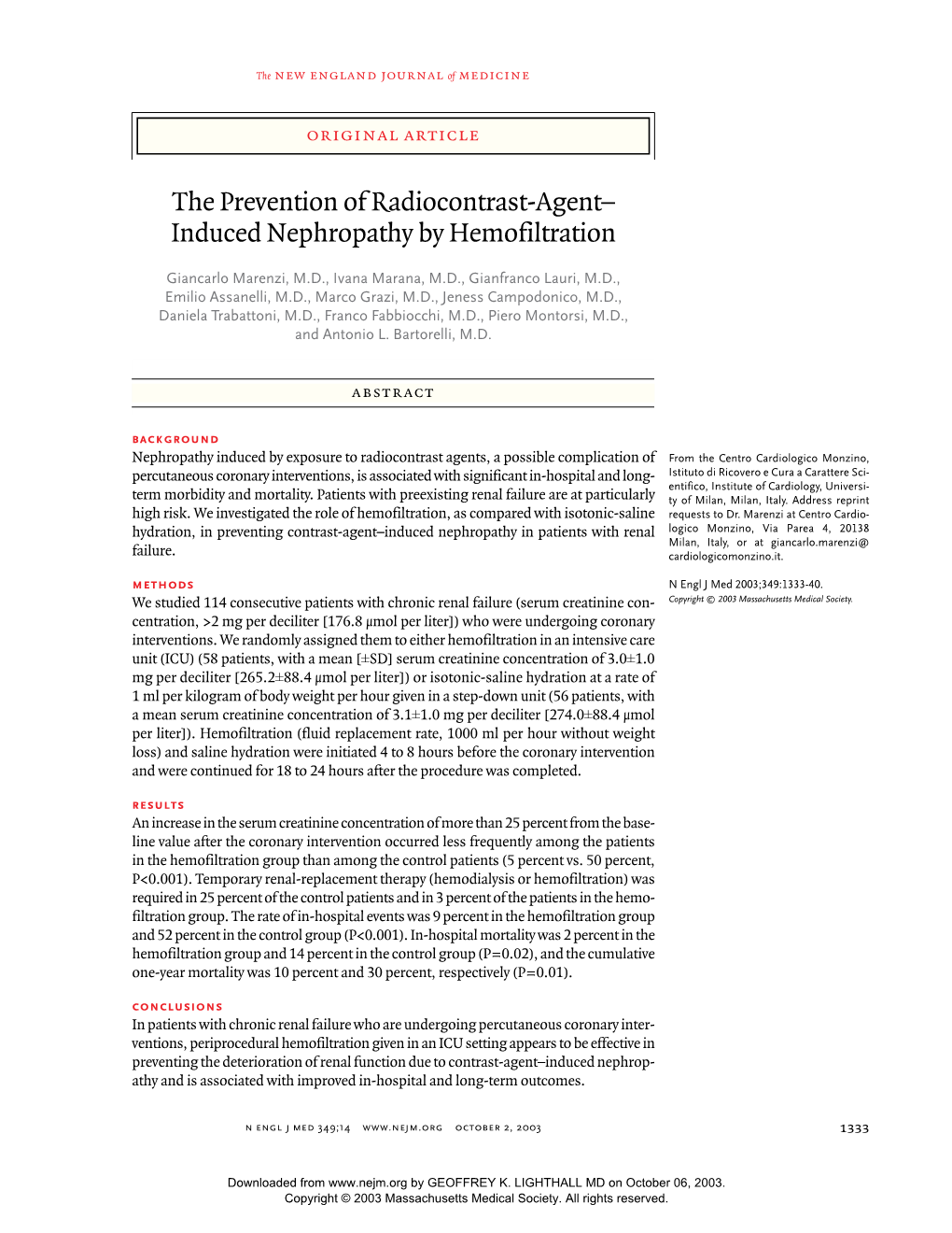 Induced Nephropathy by Hemofiltration