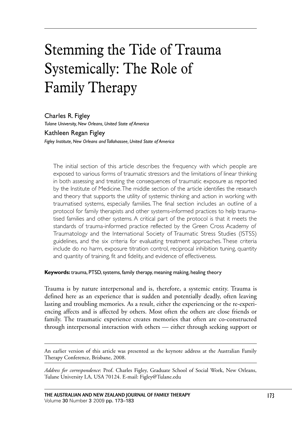 Stemming the Tide of Trauma Systemically: the Role of Family Therapy