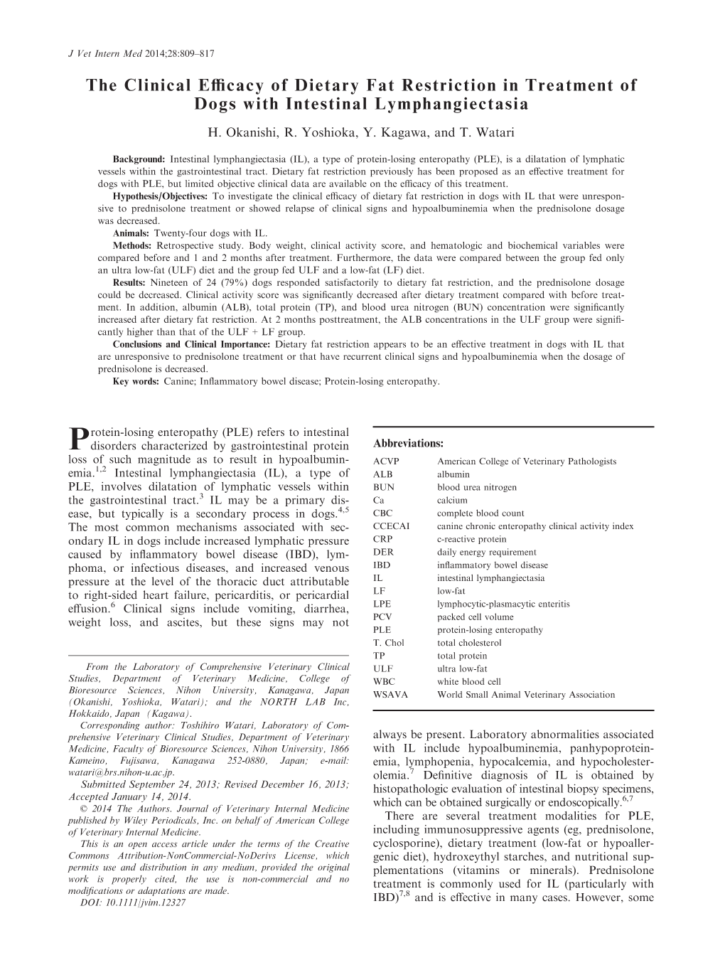 The Clinical Efficacy of Dietary Fat Restriction in Treatment of Dogs