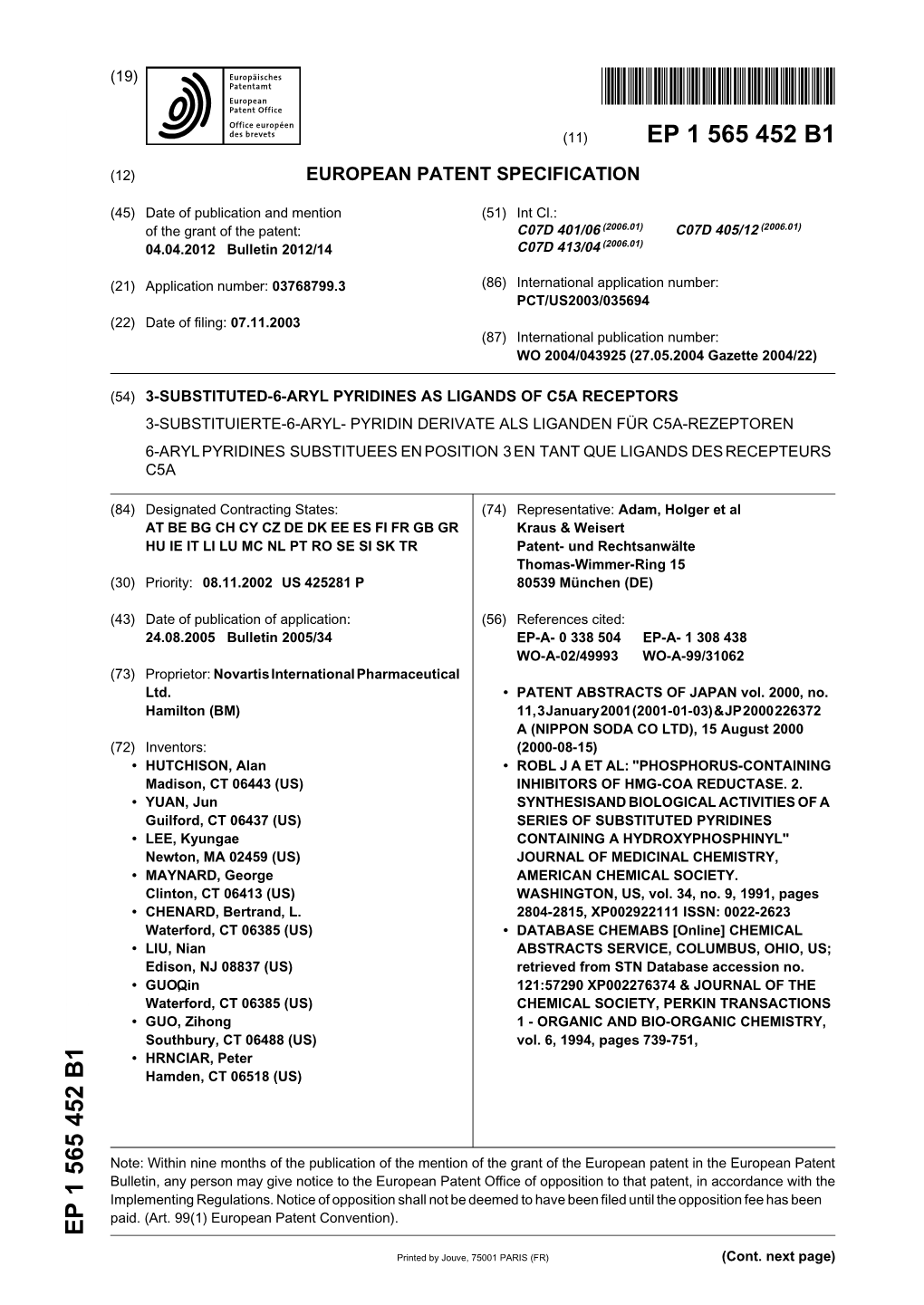 3-Substituted-6-Aryl Pyridines As Ligands of C5a Receptors