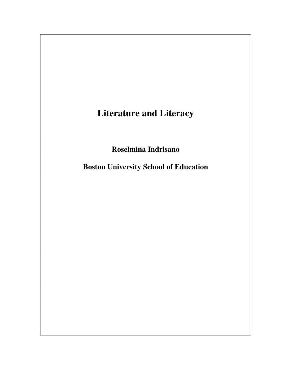 Literature and Literacy