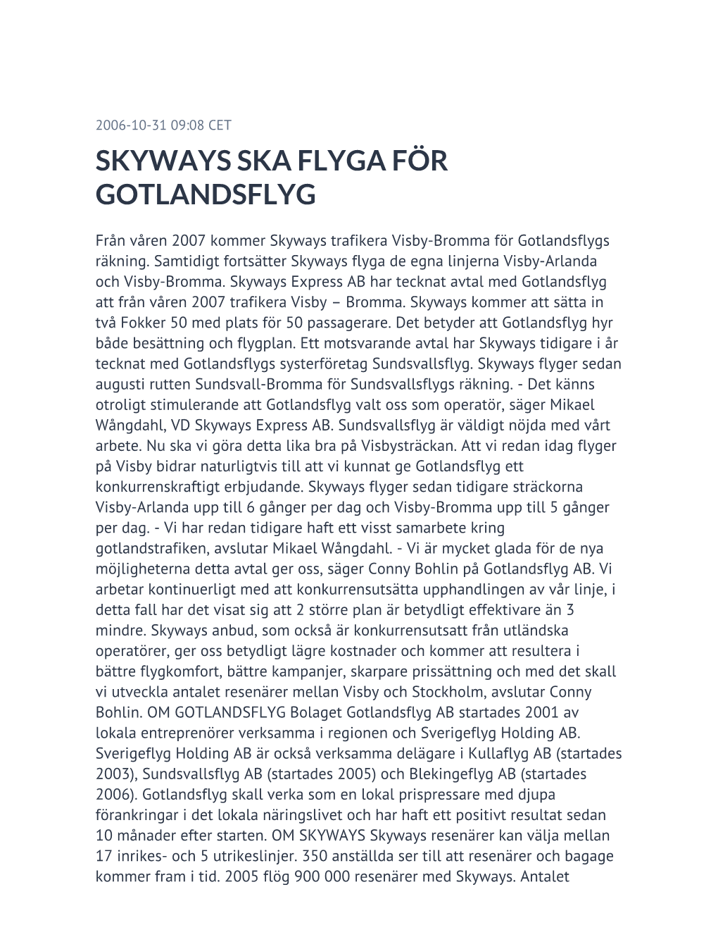 Skyways Ska Flyga För Gotlandsflyg