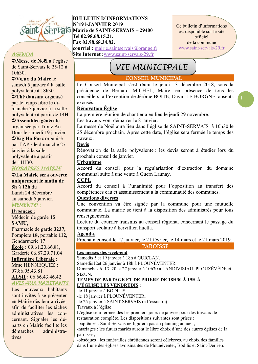 Bulletin Municipal JANVIER 2019