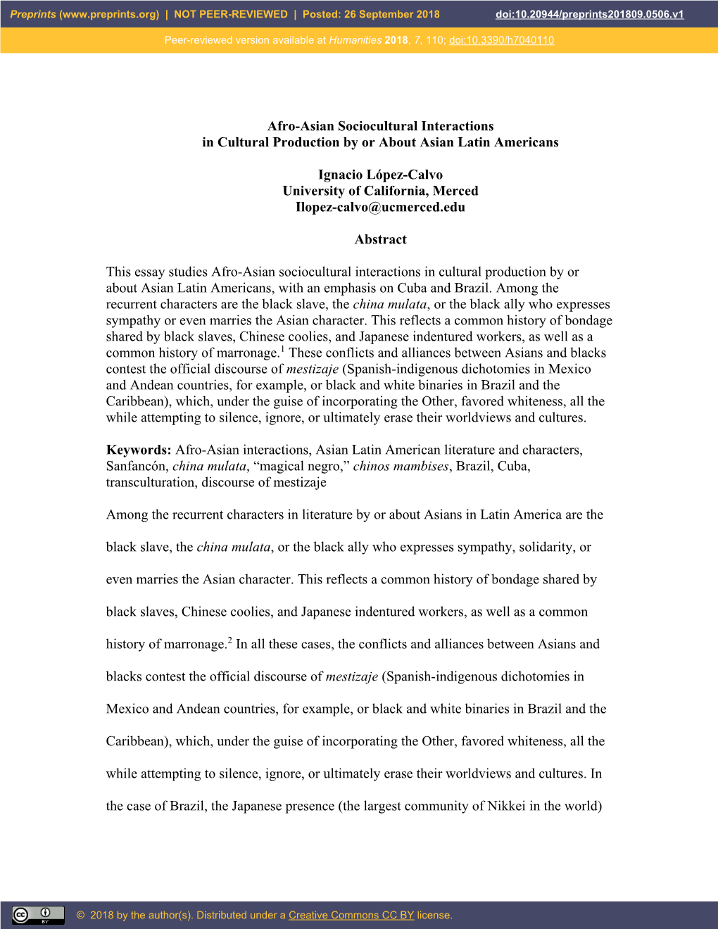 Afro-Asian Sociocultural Interactions in Cultural Production by Or About Asian Latin Americans