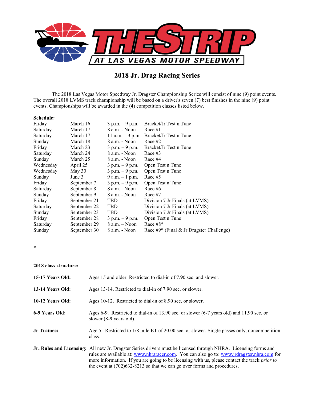 2018 Jr. Drag Racing Series