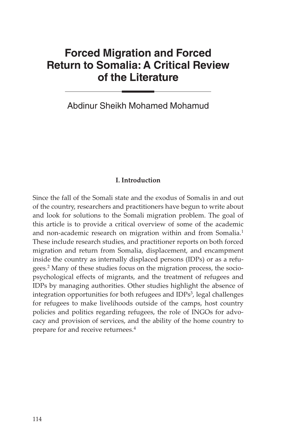 Forced Migration and Forced Return to Somalia: a Critical Review of the Literature