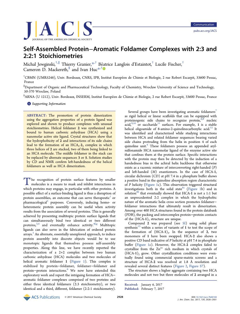 Self-Assembled Protein−Aromatic Foldamer Complexes with 2:3 And