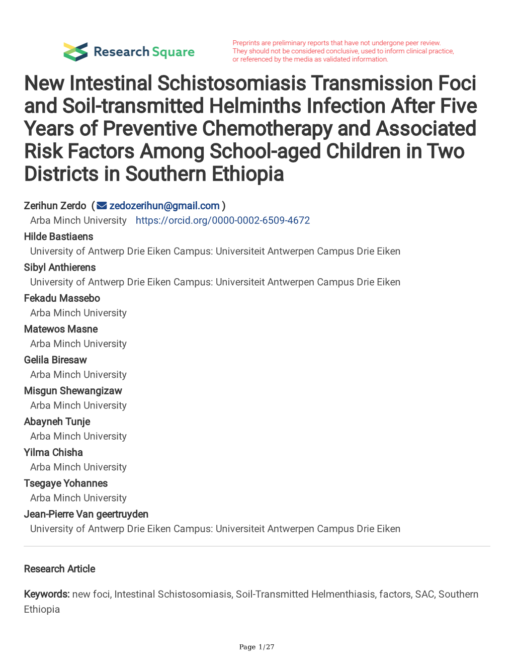 New Intestinal Schistosomiasis Transmission Foci and Soil