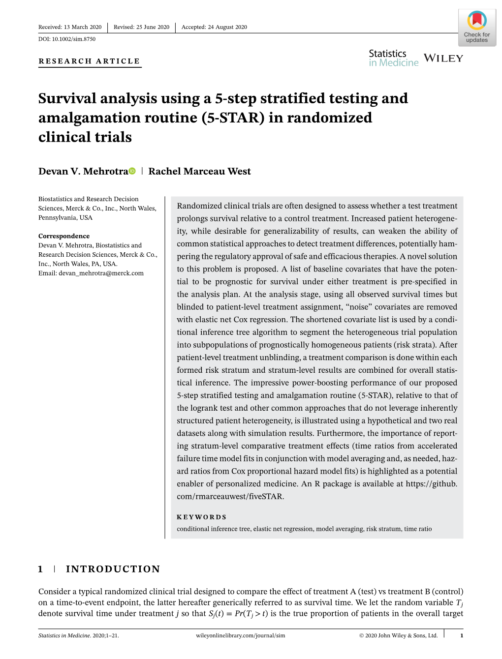 Survival Analysis Using a 5‐Step Stratified Testing and Amalgamation