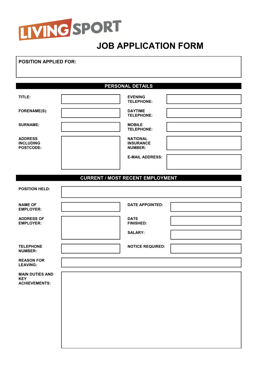 Job Application Form