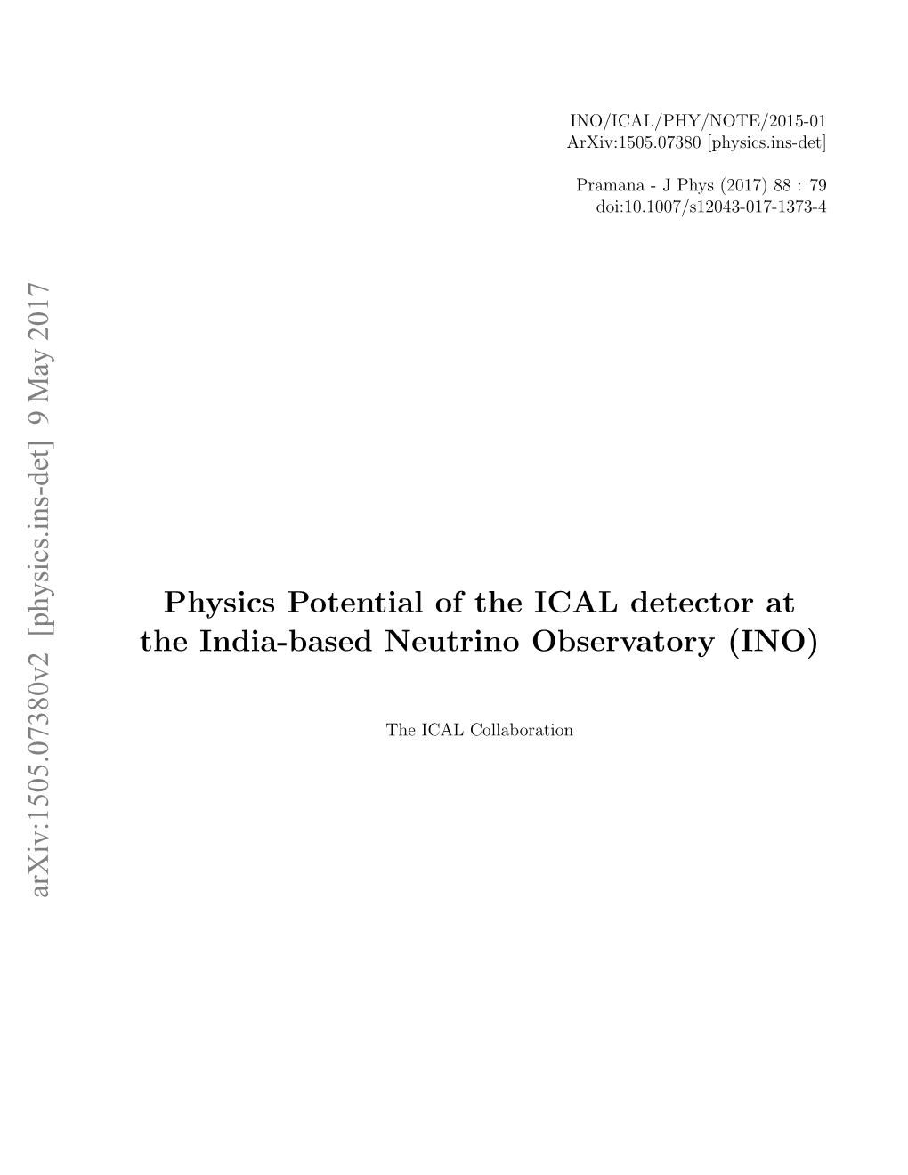 INO/ICAL/PHY/NOTE/2015-01 Arxiv:1505.07380 [Physics.Ins-Det]