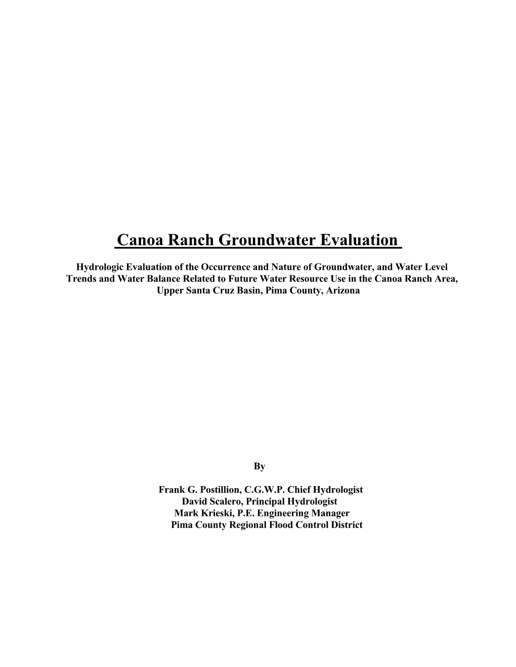 Canoa Ranch Groundwater Evaluation