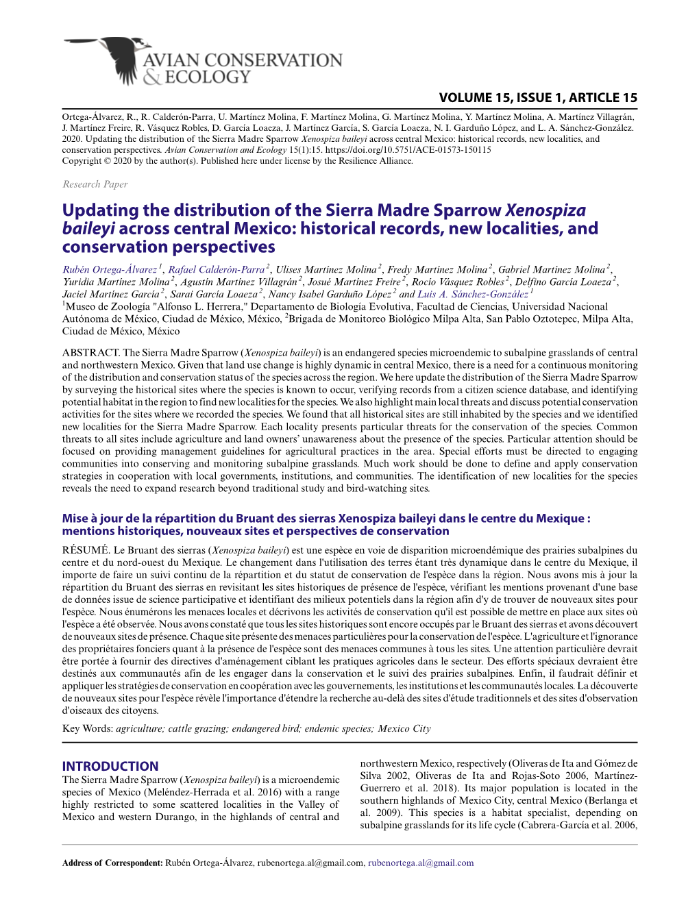 Updating the Distribution of the Sierra Madre Sparrow Xenospiza Baileyi Across Central Mexico: Historical Records, New Localities, and Conservation Perspectives