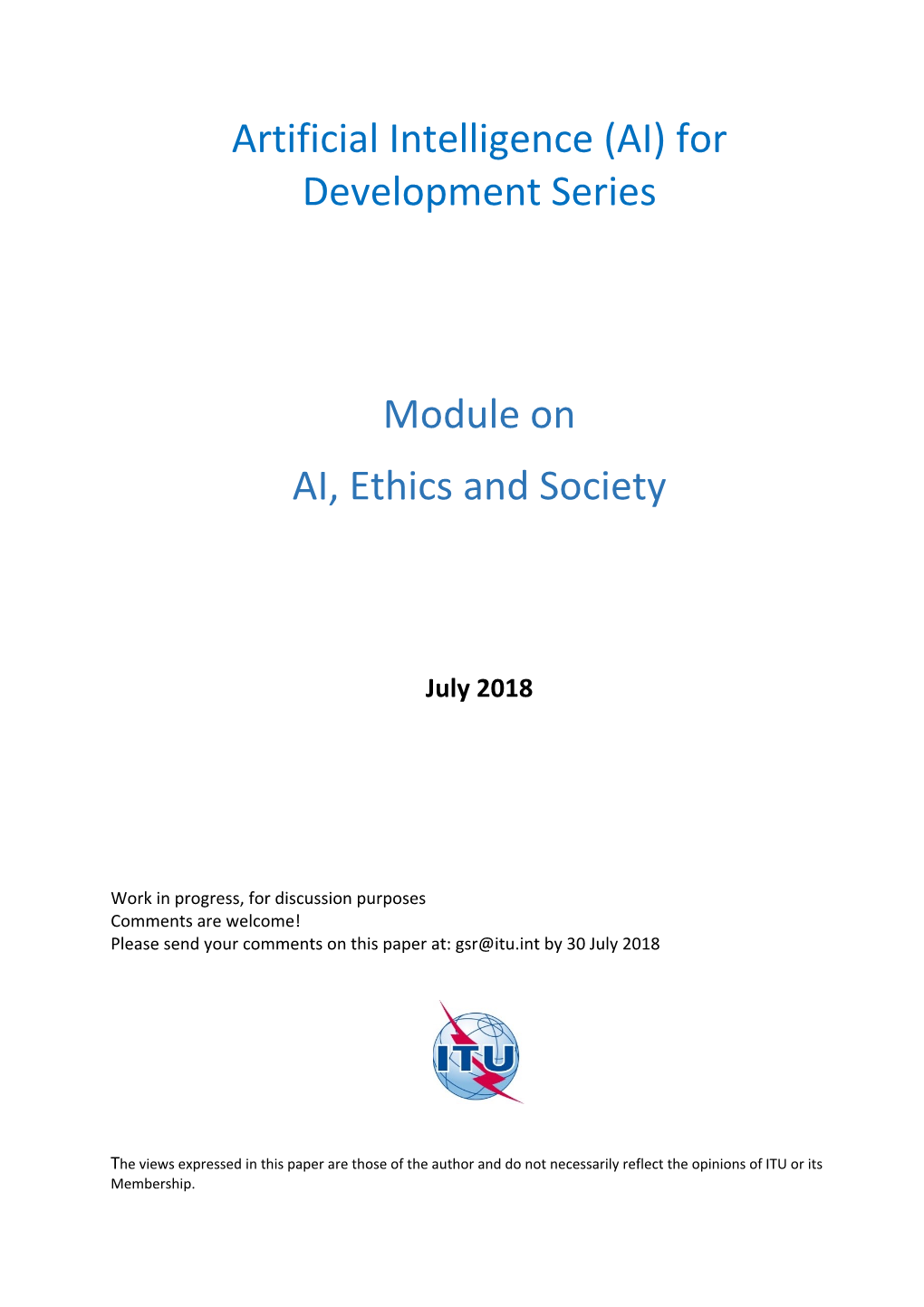 Artificial Intelligence (AI) for Development Series Module on AI