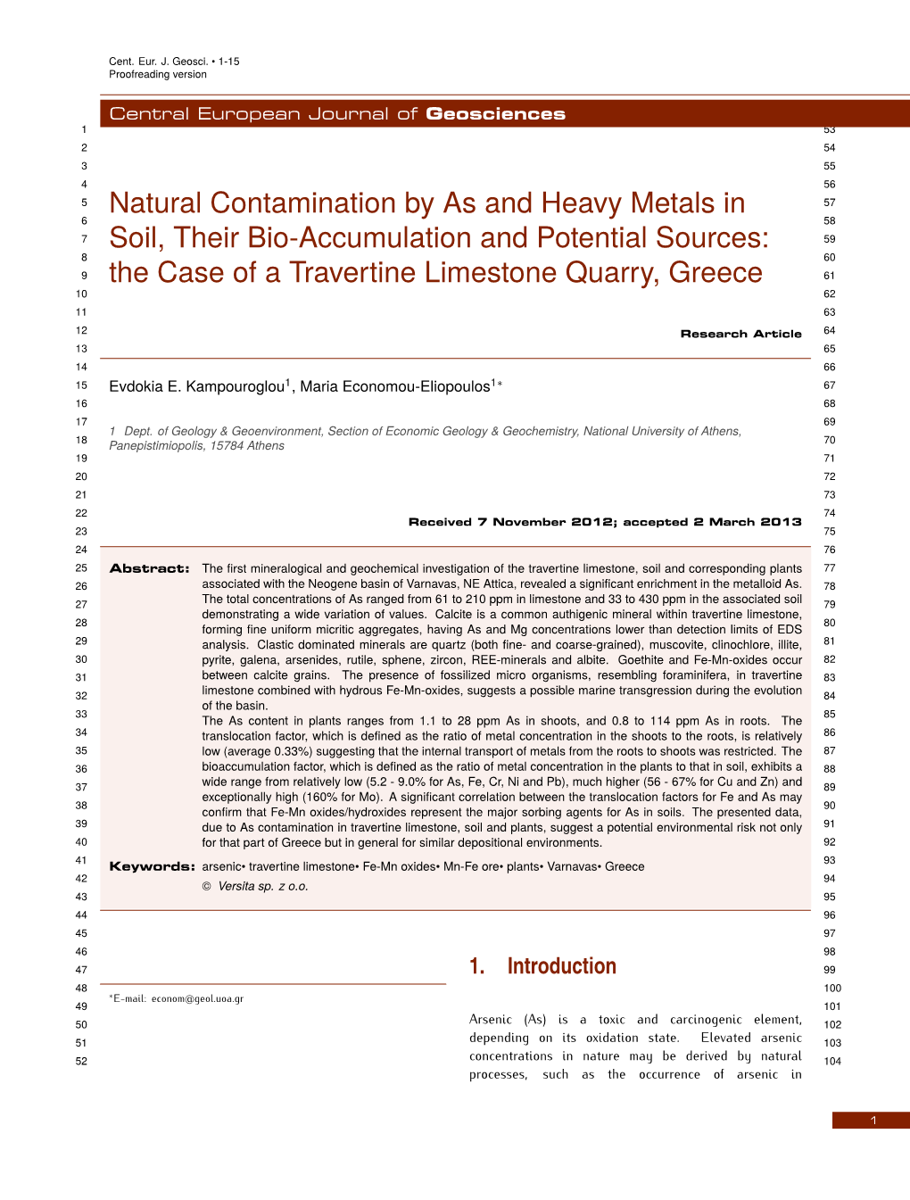 Natural Contamination by As and Heavy Metals in Soil, Their Bio-Accumulation and Potential Sources