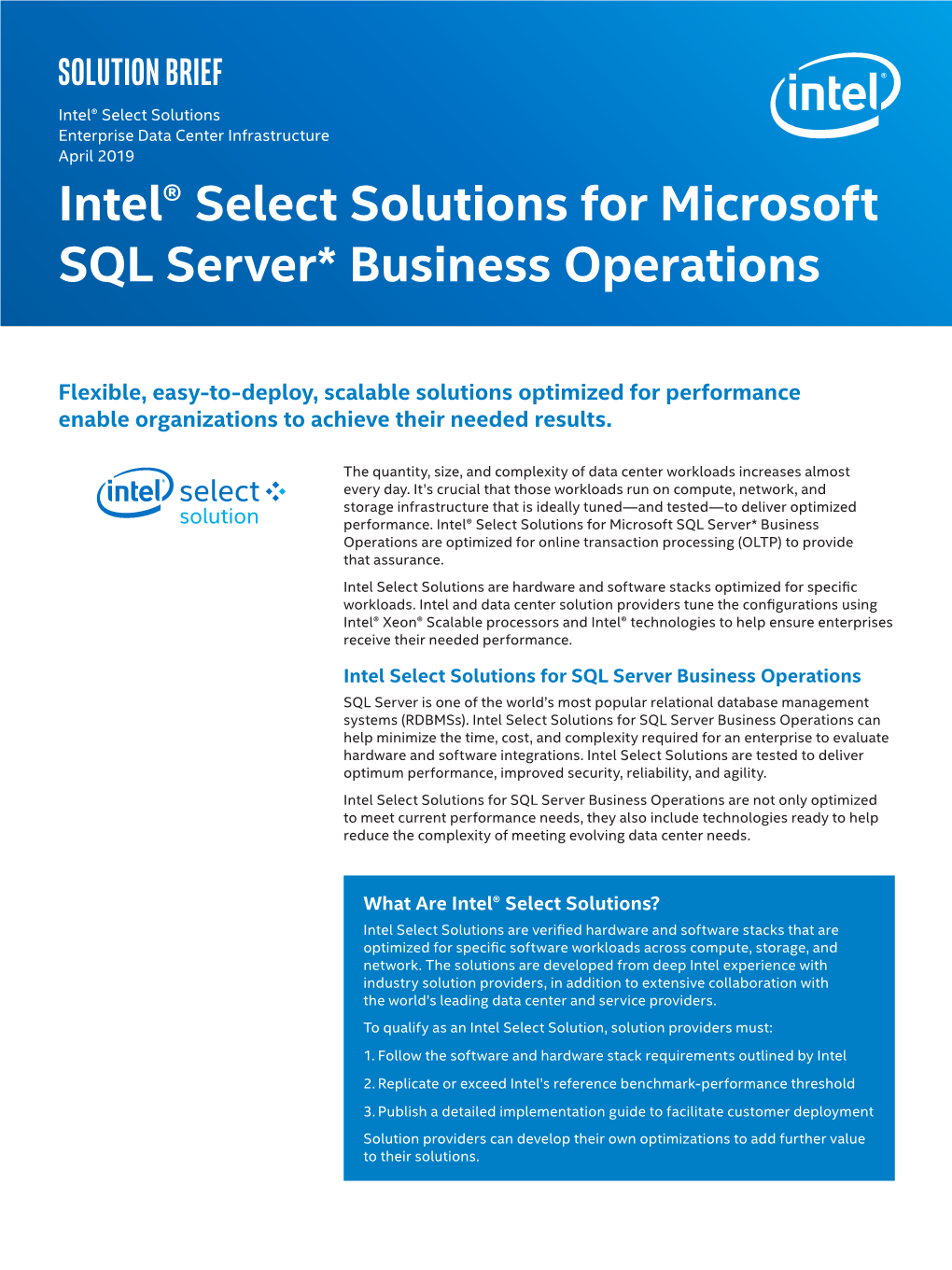 Intel® Select Solutions for Microsoft SQL Server* on Windows Server