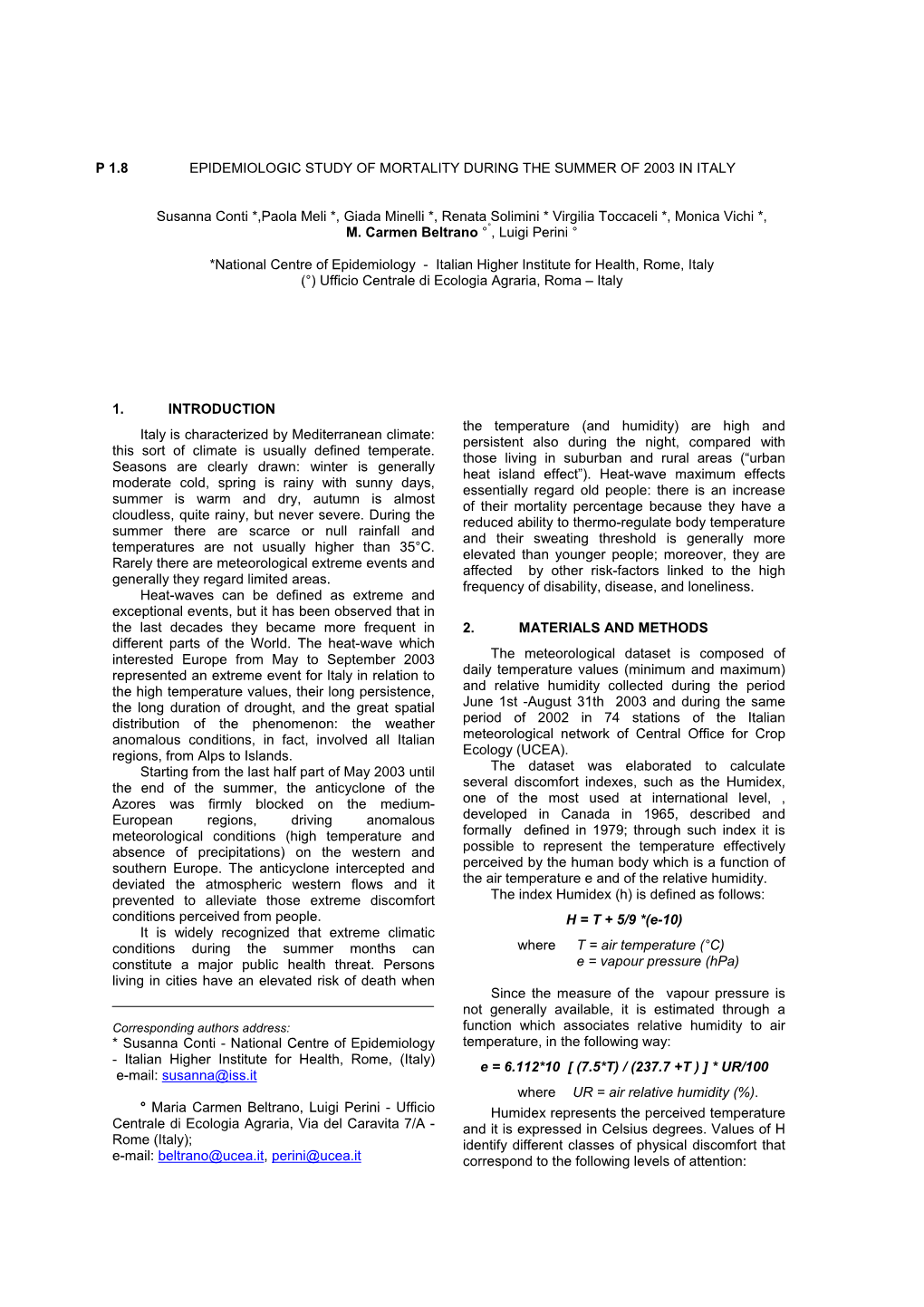 Epidemiologic Study of Mortality During the Summer of 2003 in Italy