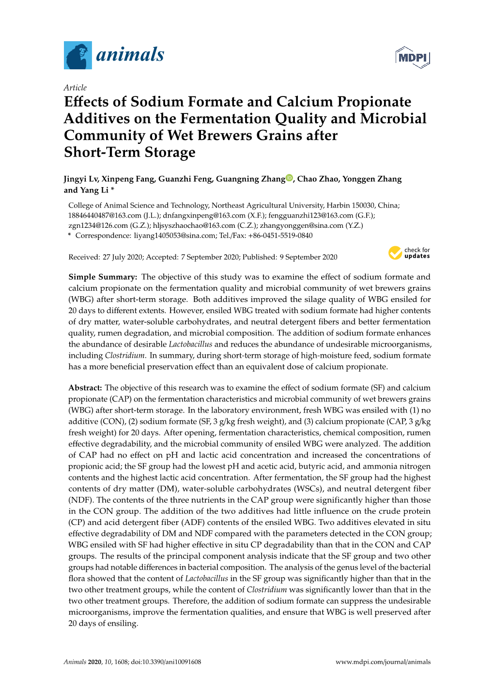 Effects of Sodium Formate and Calcium Propionate Additives On