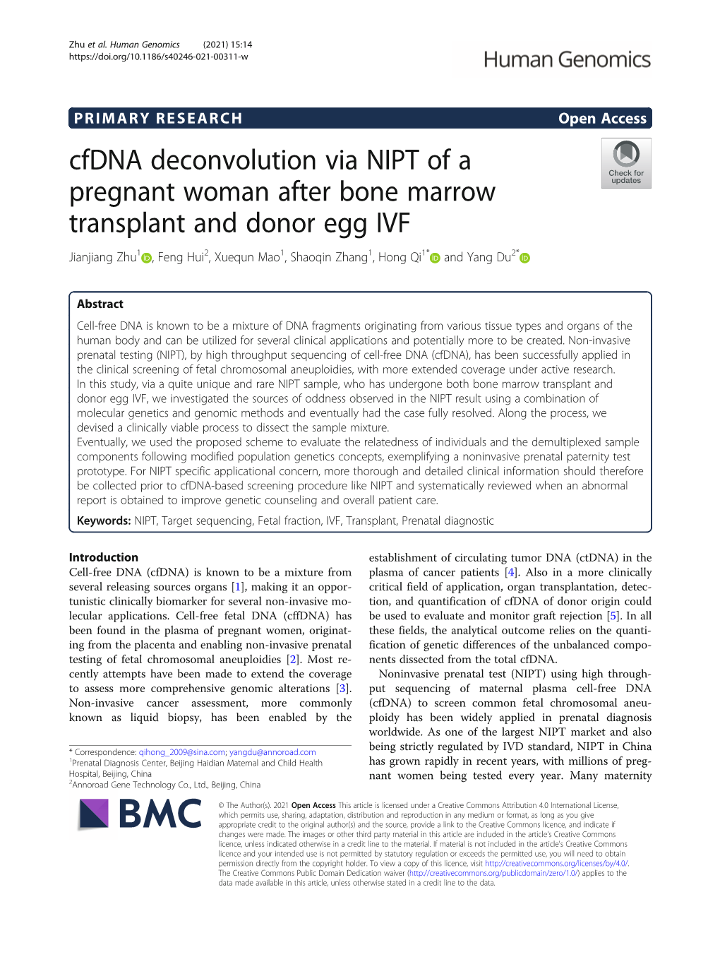 Cfdna Deconvolution Via NIPT of a Pregnant Woman After Bone Marrow