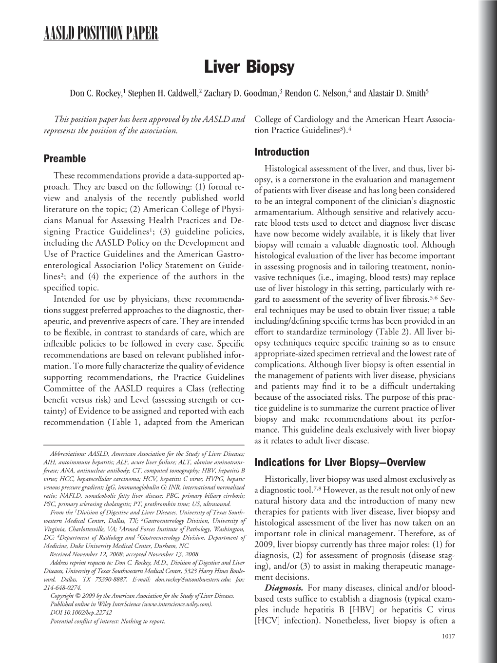 AASLD Position Paper : Liver Biopsy